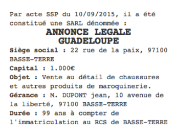 journal annonce legale guadeloupe